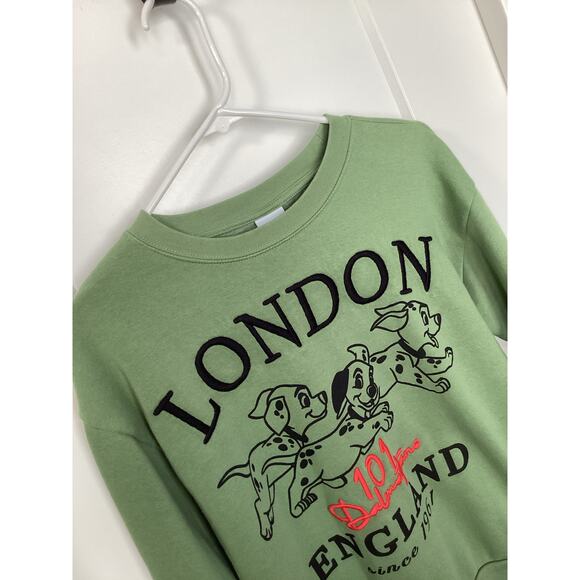 Disney Character Embroidery 101 Dalmatian London England Sweatshirt Green Small - Picture 3 of 10